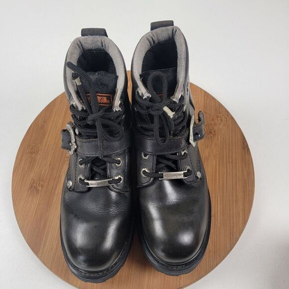 Harley Davidson Black Leather Moto Combat Buckle Boots Women's shoe size 6.5 - Picture 2 of 16